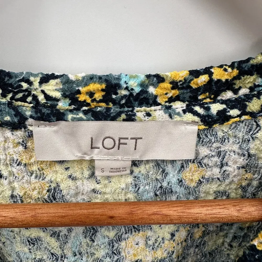 LOFT  Floral Shirred Puff Sleeve Long Sleeve Blouse Top // S